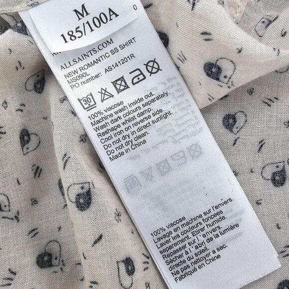 AllSaints New Romantic 100% Viscose Lightweight Short Sleeve Button Up Shirt M - Picture 8 of 9